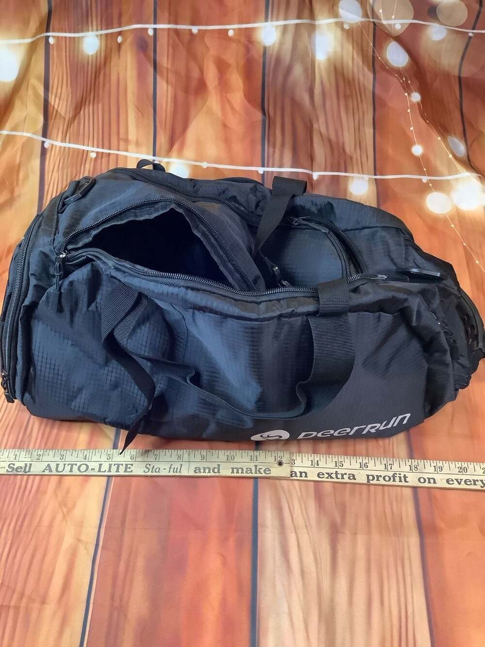 DeerRun Gym Duffle Bag Black Nylon Travel Sports Bag